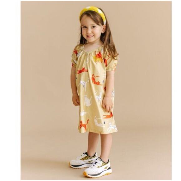 LA PALOMA Girls Parker House Dress Barn Cat Print Size 8 Ethical Soft Gathered - Picture 2 of 9